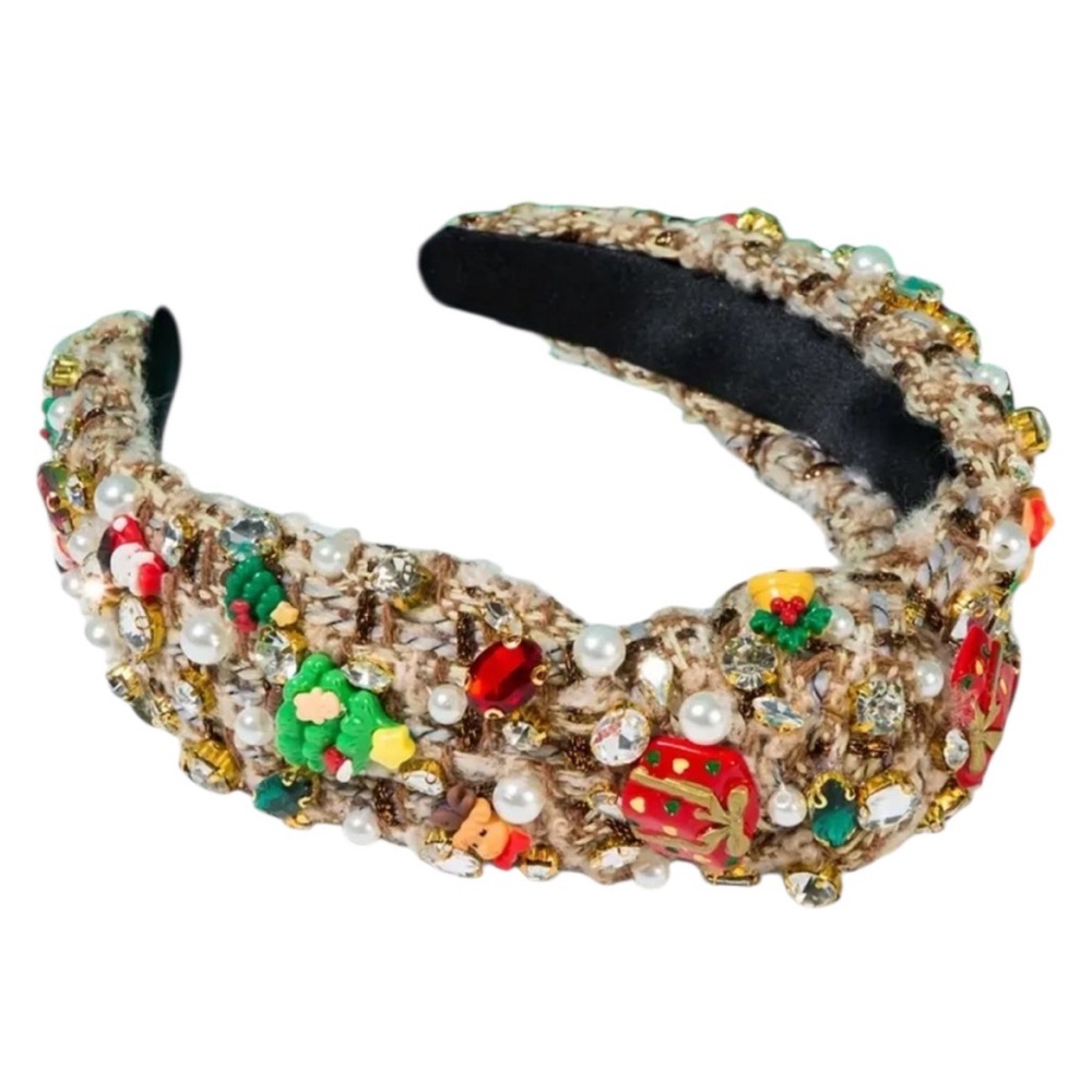 Dark Coffee Faux Pearls & Rhinestones Christmas Headband - Picture 2 of 3